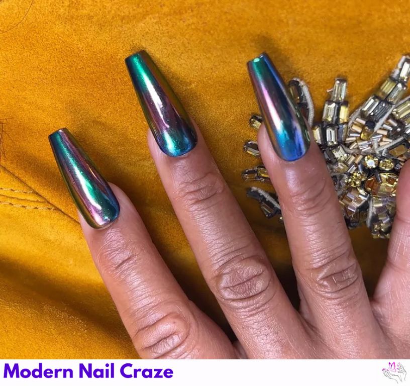 Midnight Rainbow Chrome Nails: Multicolor chrome nails with a mesmerizing rainbow effect.