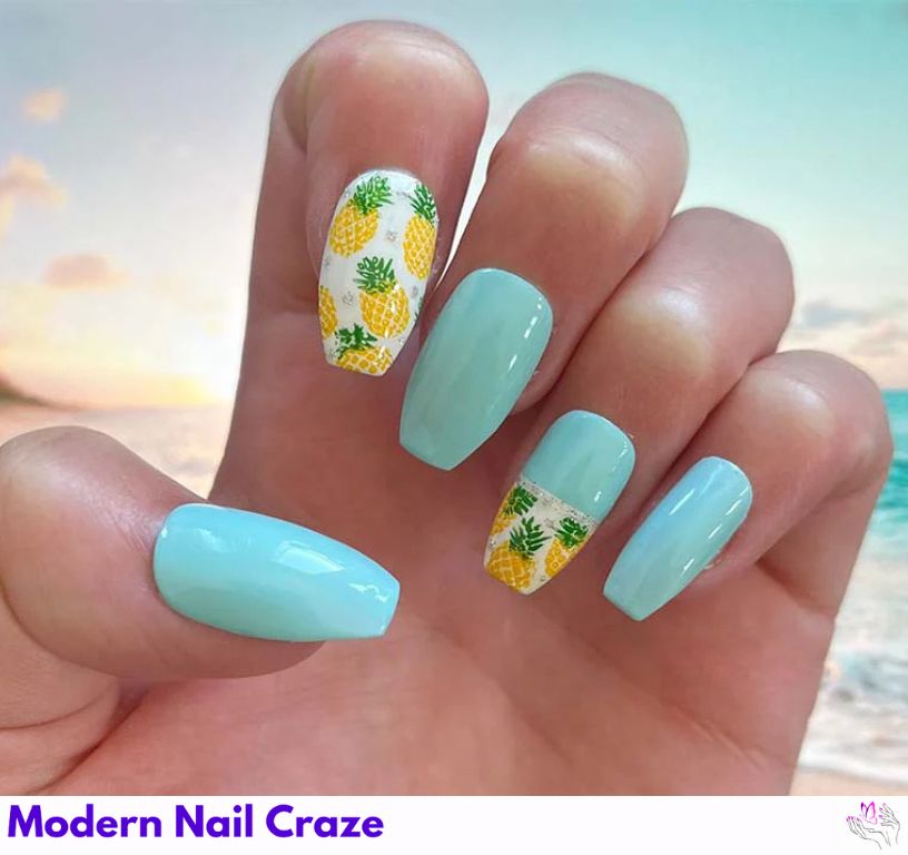stunning Pineapple beach Nail design