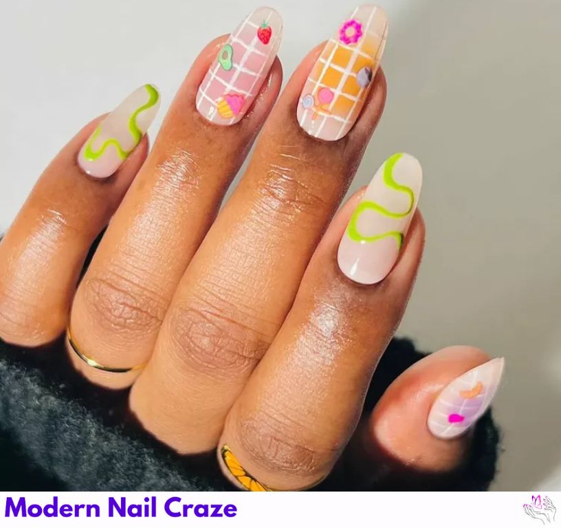 Strawberry Grid Nails