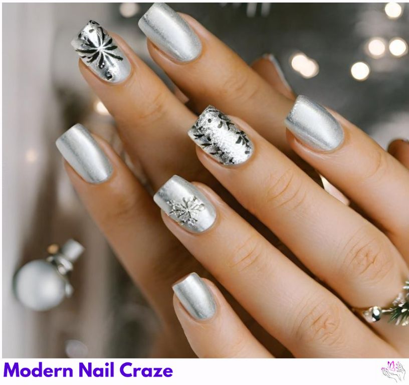 Striped Silver Nails