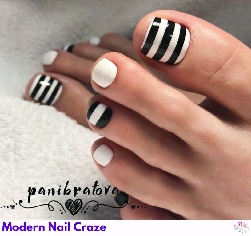 Sparkling silver stripes for a quick, bold pedicure.