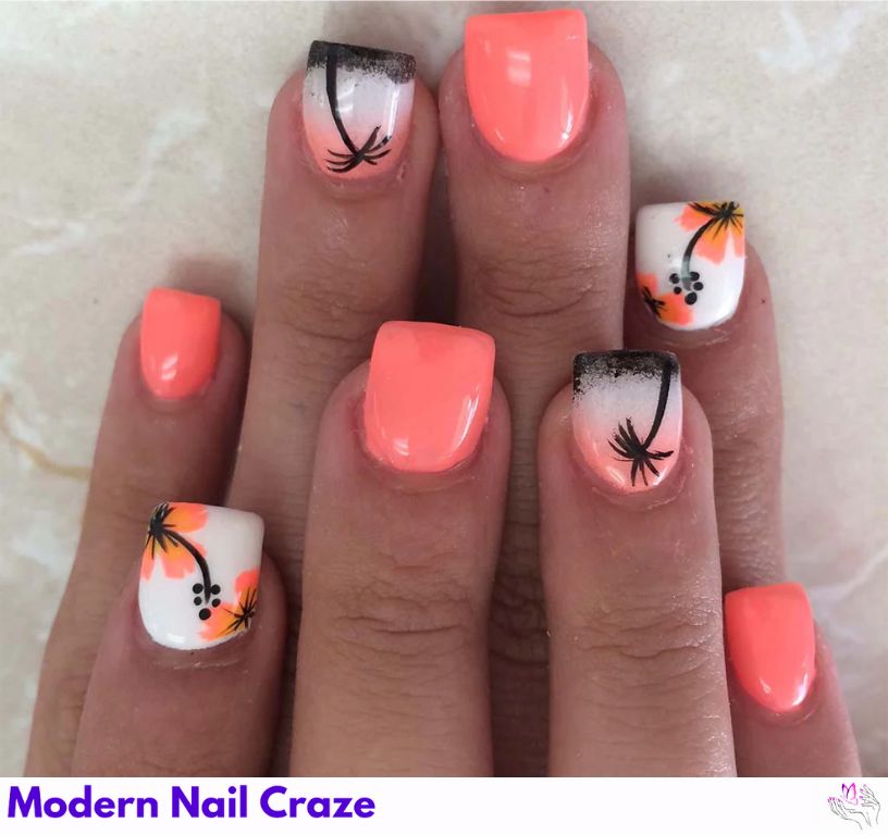 Trendy Square Nails with Tropical Vibes