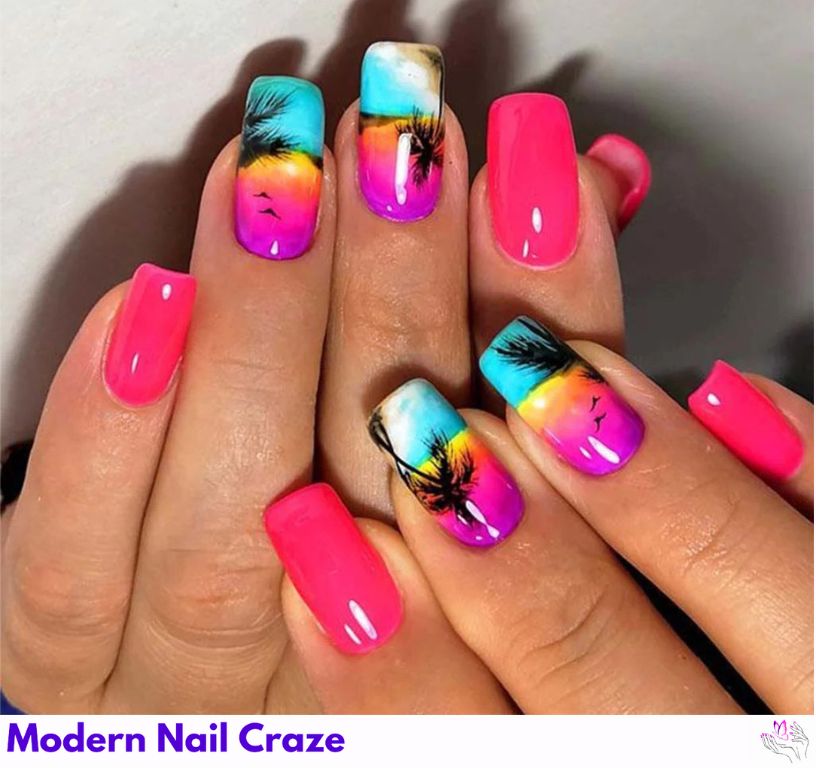 Vibrant Sunset Nails