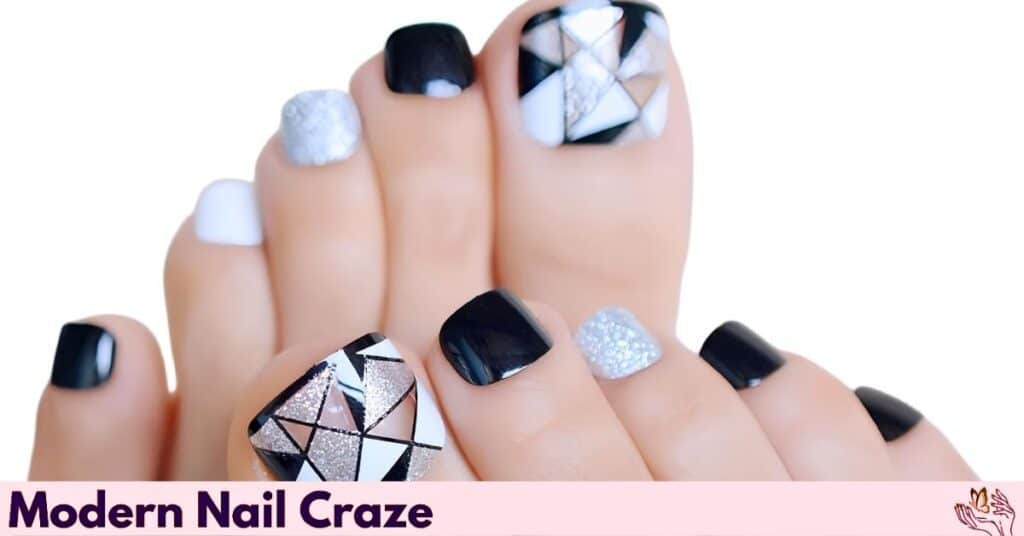 Abstract Silver Toenail Designs