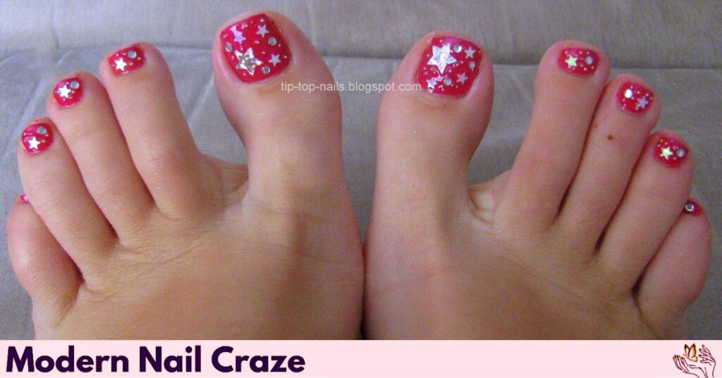 Celestial Silver Star Toenail Designs