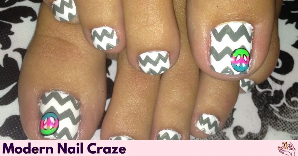 Chevron Silver Toenail Art