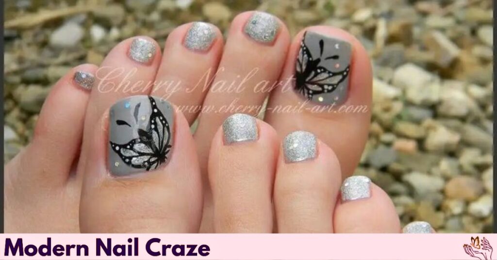 Silver Butterfly Toe Decals