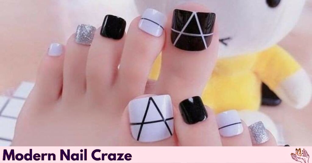 Silver Geometric Toenail Art