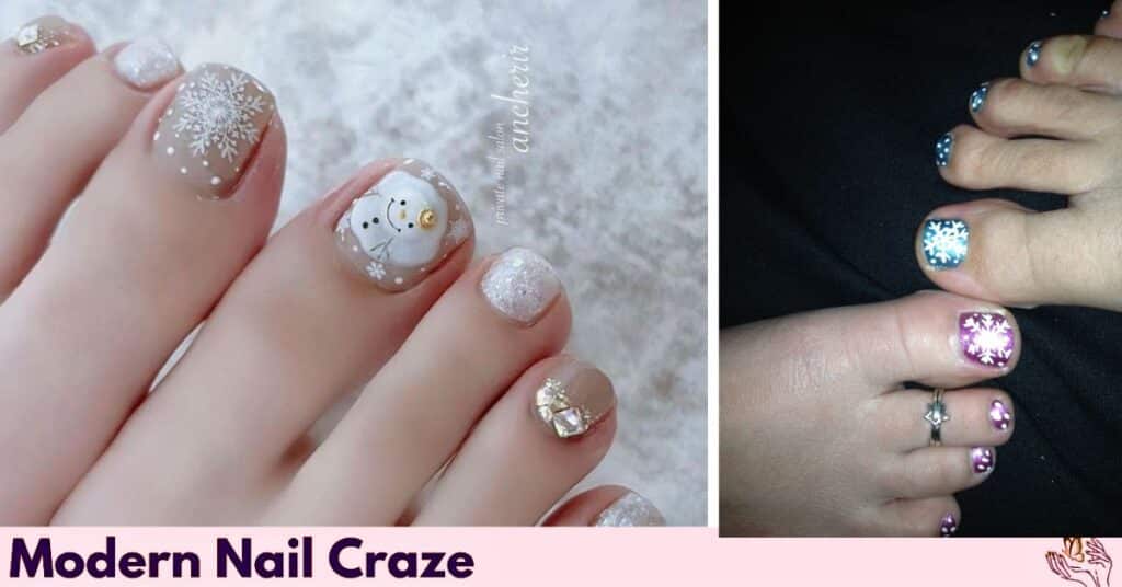 Silver Snowflake Toenails