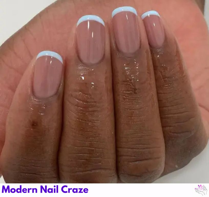 Subtle blue French nails with a micro French beige contrast.