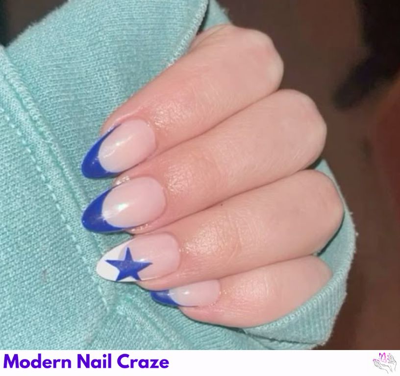 Blue French Tip Almond Nails