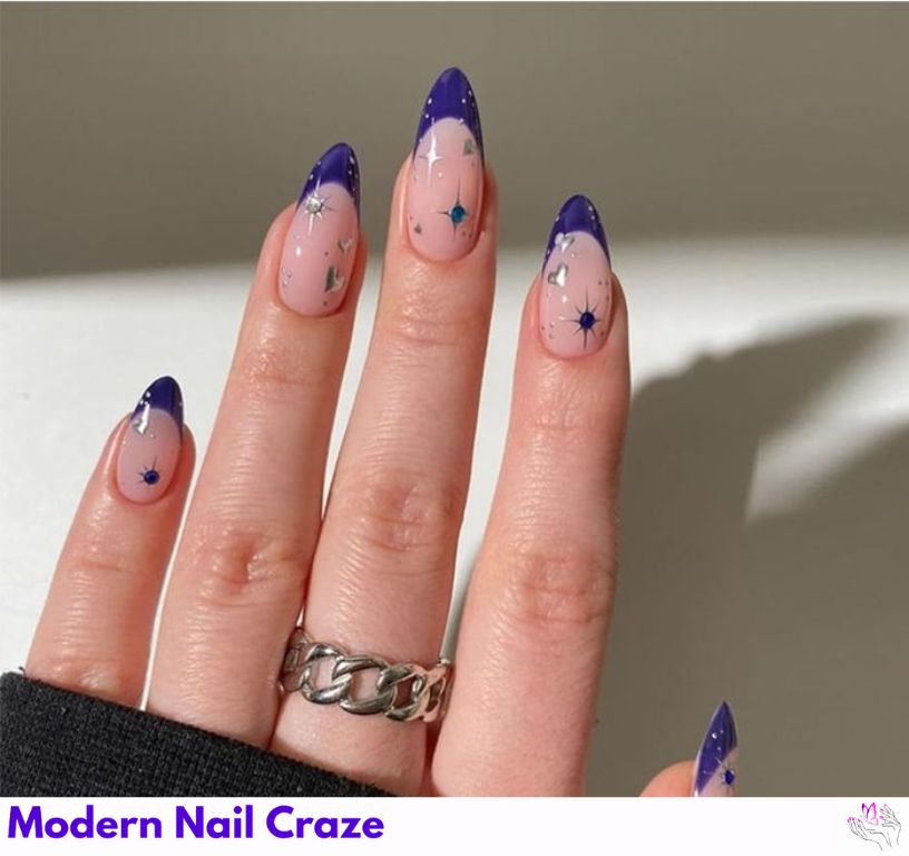 Festive blue French tips christmas nails designed for holiday celebrations.