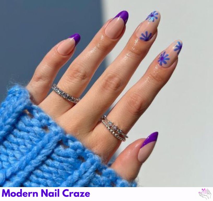 Fun blue and omber French nails with creative and colorful combinations.