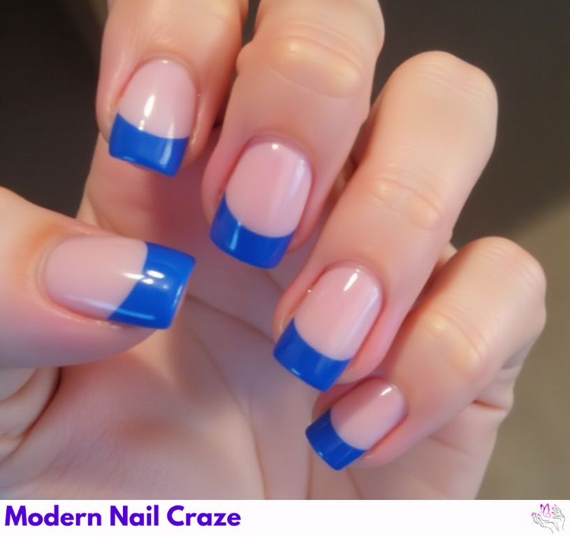 Luxurious blue French square nails with a rich royal blue touch.