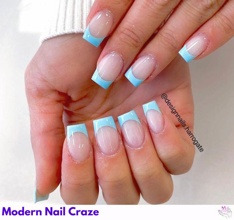 Soft sky blue French tip 1.5 nails with a fresh and airy vibe.