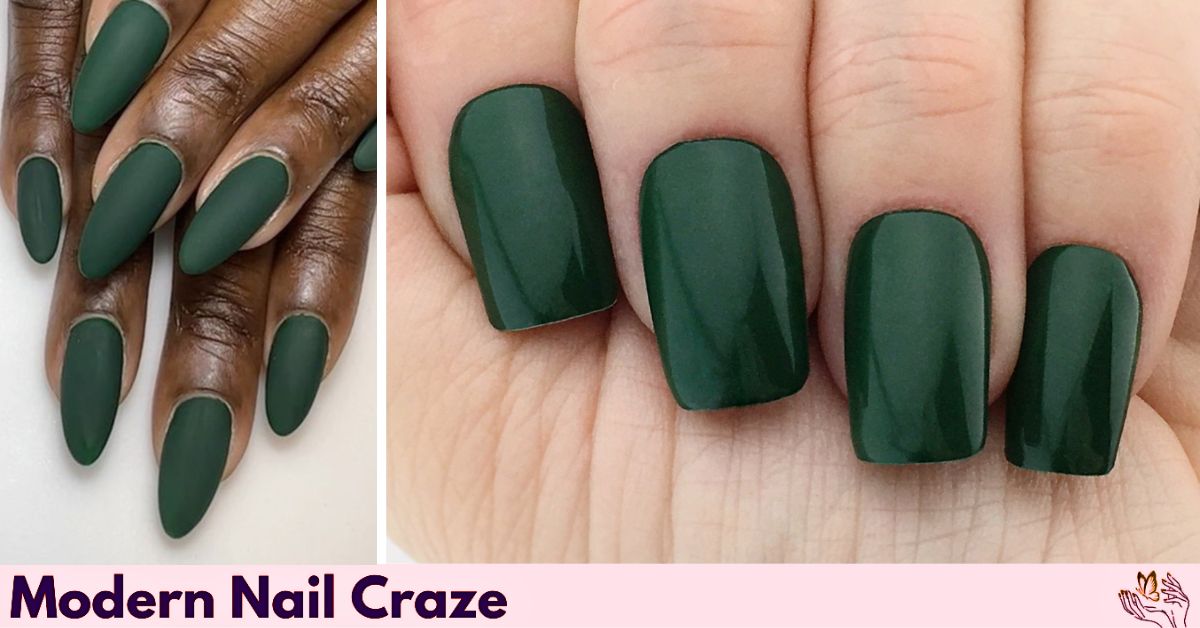 Bold hunter green fall nail manicure for autumn style