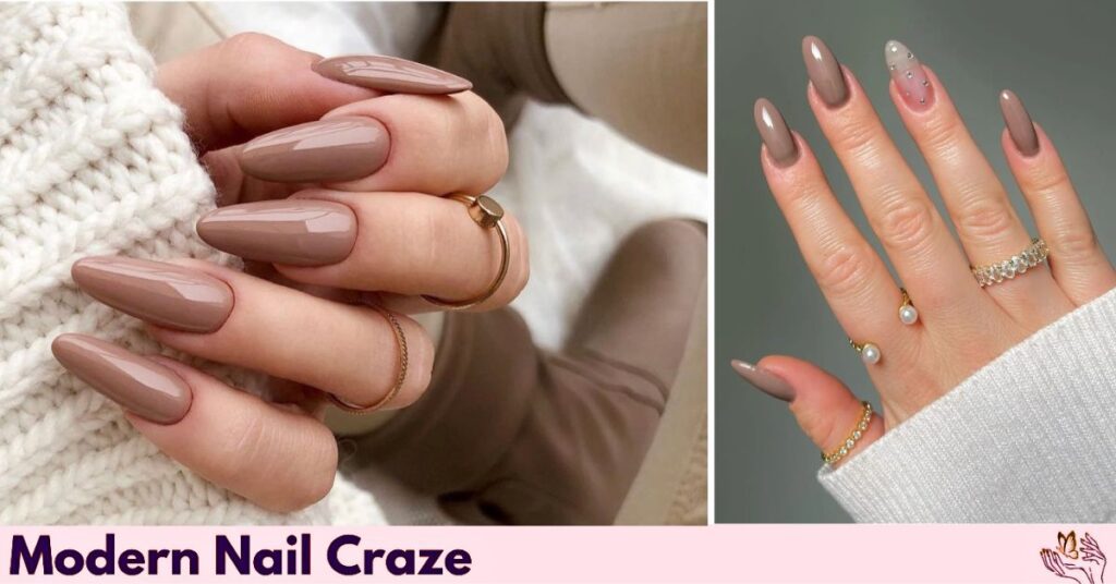 Glitzy Long Brown Neutral Nails