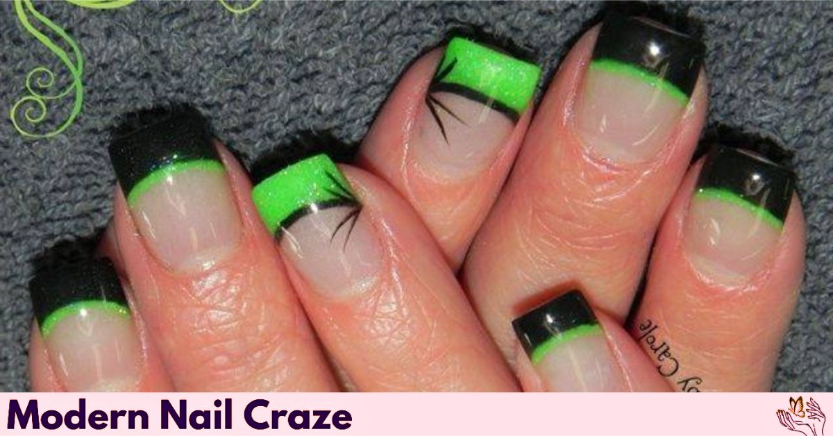 Black and green fall nail French tip with edgy finish