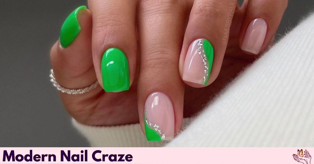 Green fall nail art with Halloween and Christmas theme
