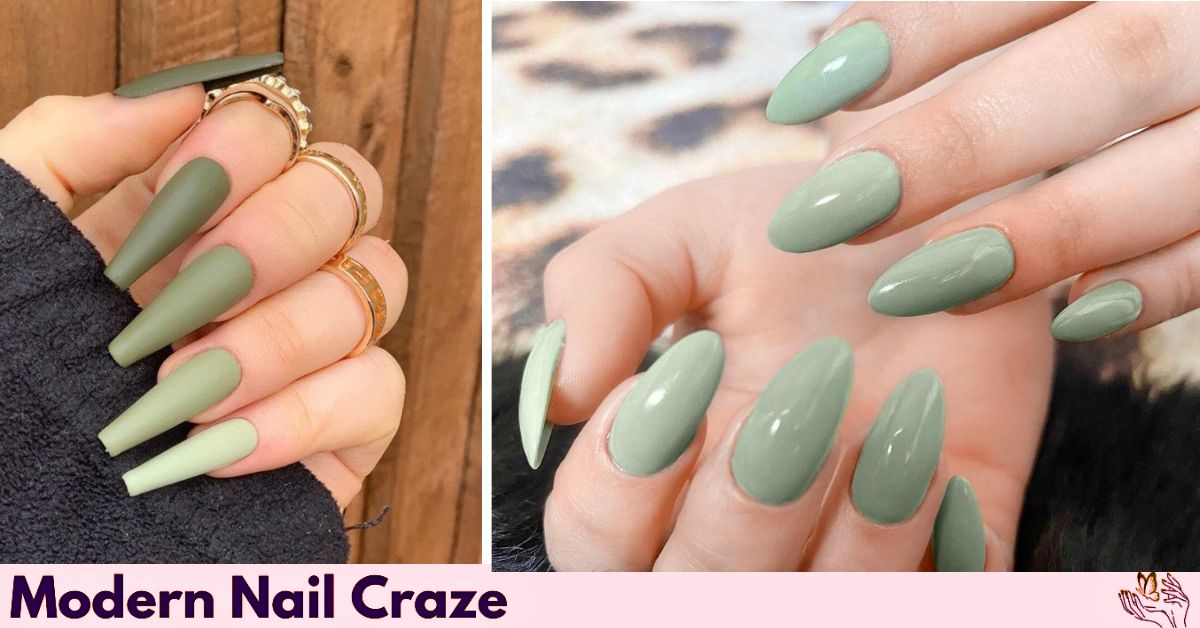 Two-tone sage green fall nail design with contrast