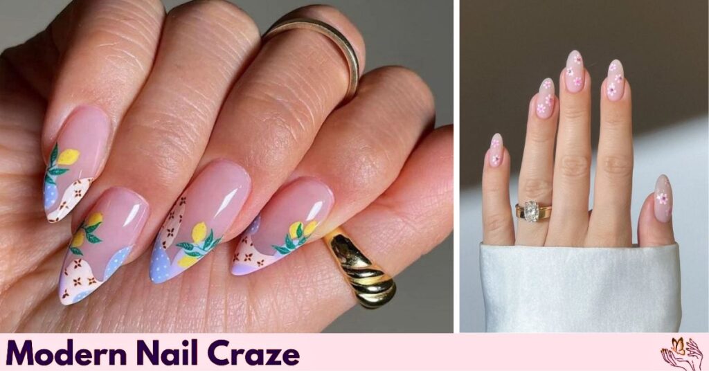 Long Blossoming Natural Nail Design