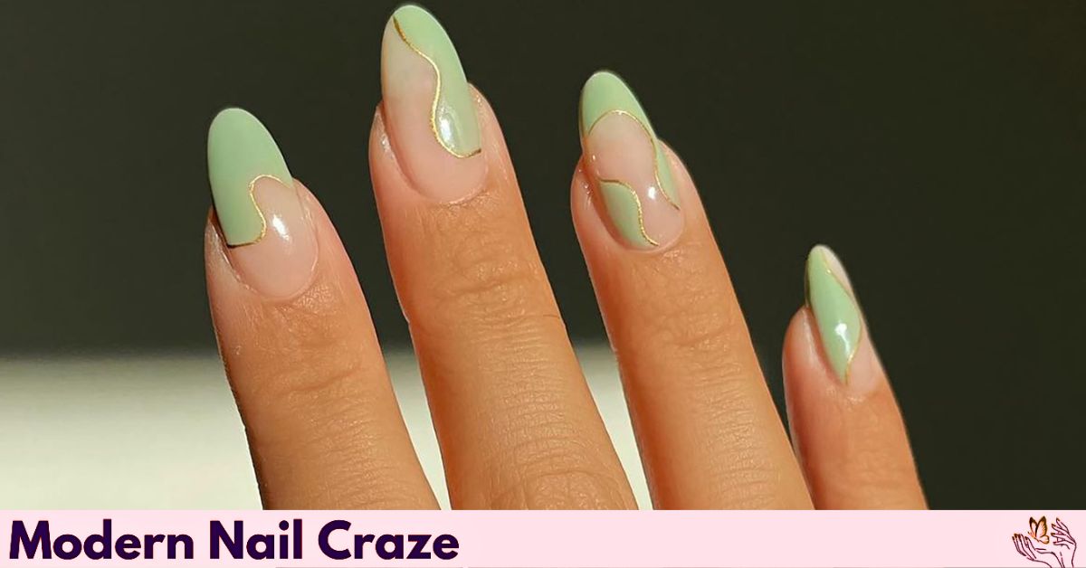 Olive and sage green fall nail art with negative space