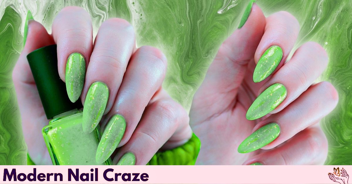 Mixed green fall nail shades in skittle style