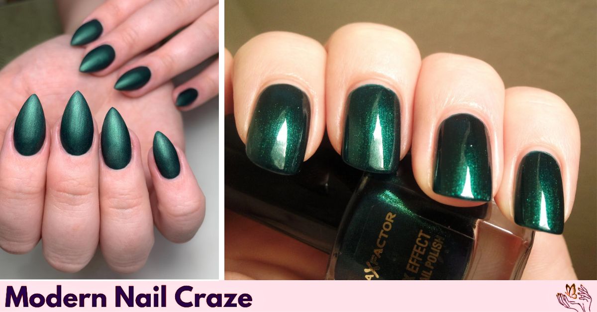 Emerald green fall nail dip set in shiny and matte