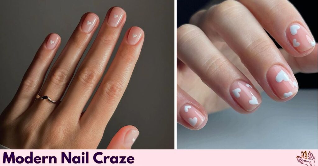 Short Natural Nails With Cute Heart Designs
