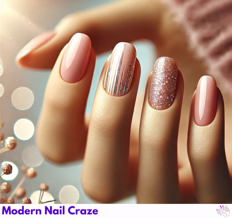 Chunky glitter short ballerina nails with a sparkling effect.