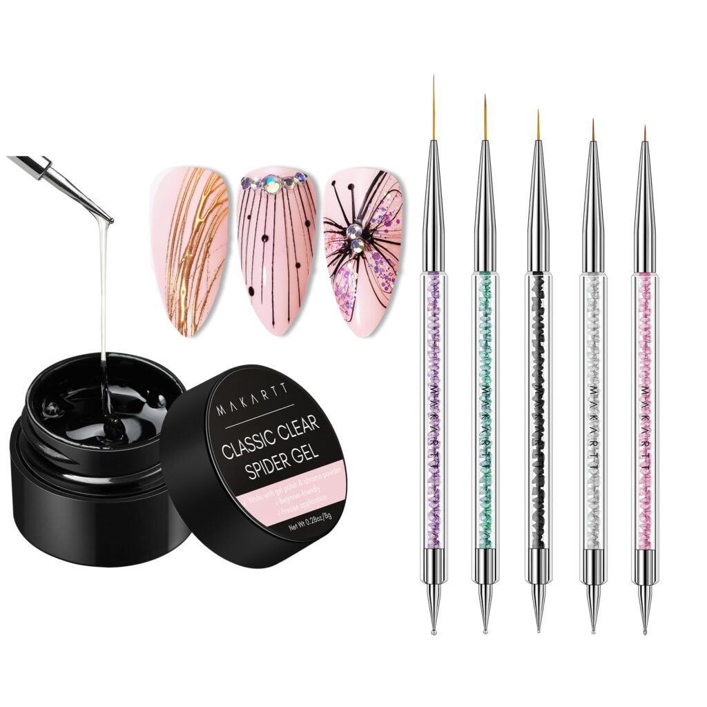 Makartt 5-piece nail art brush and dotting tool kit for precision detailing – great for fine lines, floral patterns, and yin-yang nail art on short acrylic nails.