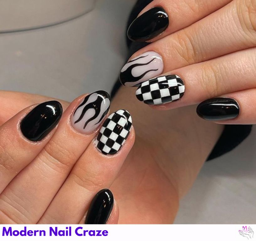 Edgy tattoo matte black nails with design art.