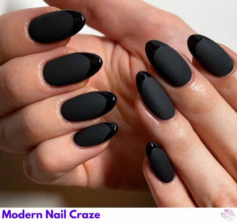 Diagonal striped matte black nails with design style.