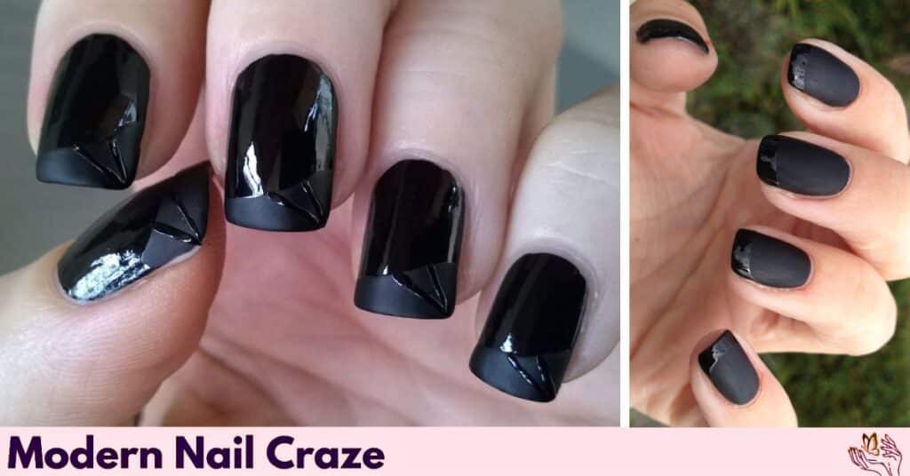 Diagonal Matte Black Nail Ideas