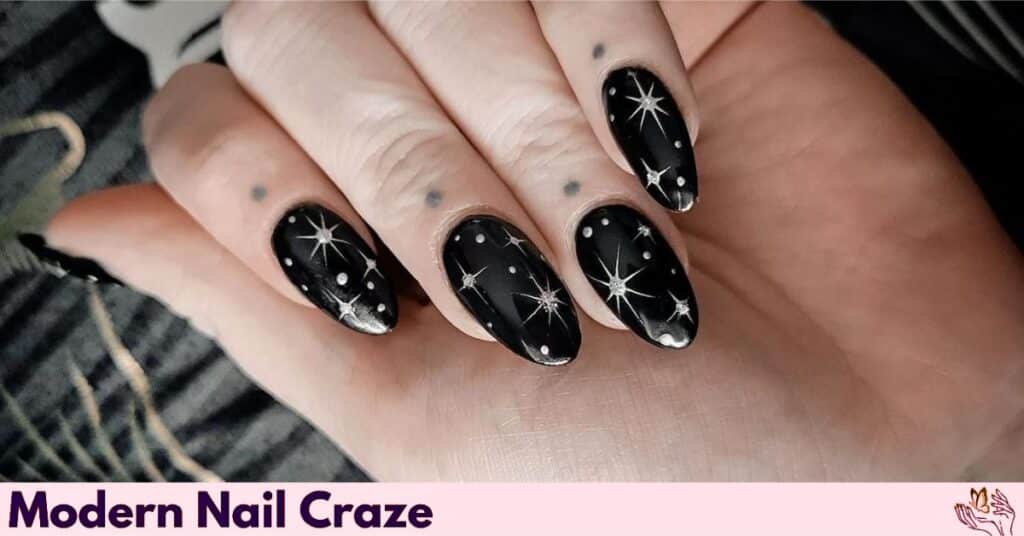 Matte Black Celestial Nail Art