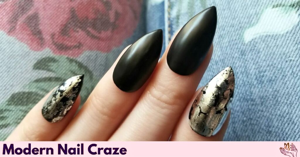Matte Black Nails with Silver Foil Flakes