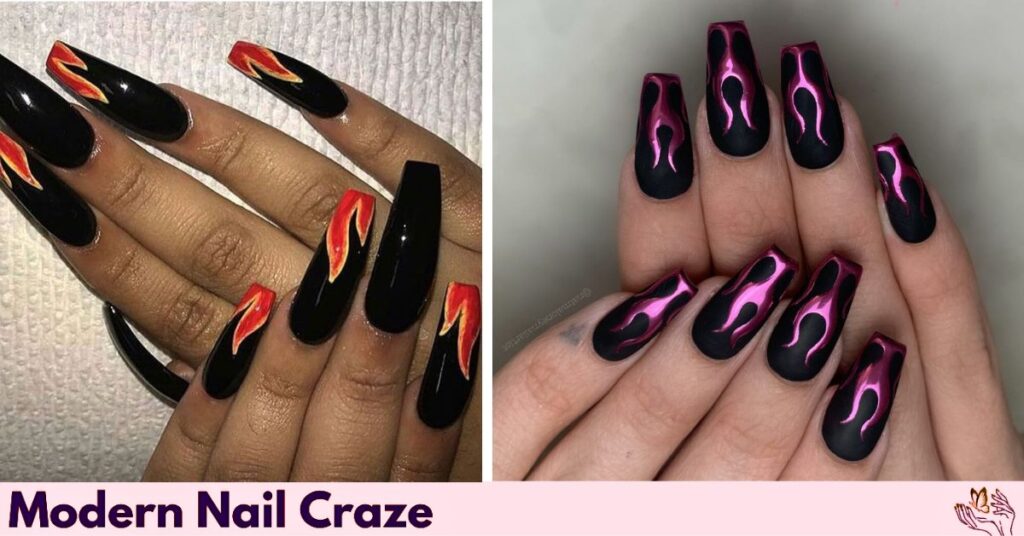 Nail Idea: Matte Black Flames