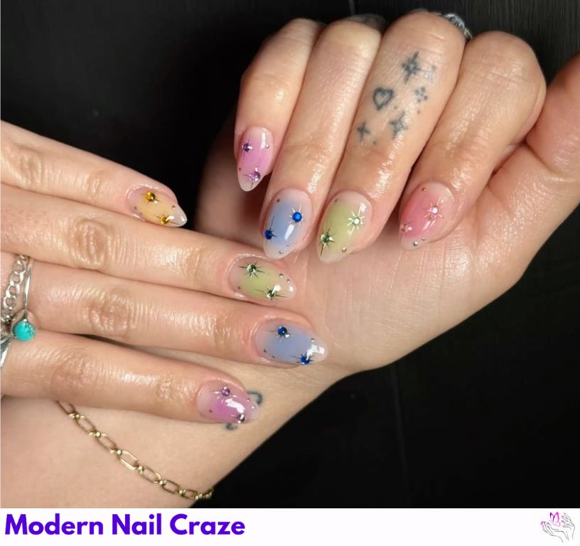 Aura nails with tiny stars and shimmer details