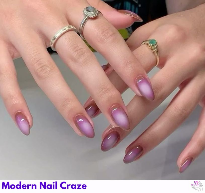 Aura nails blended with ombré fade effect