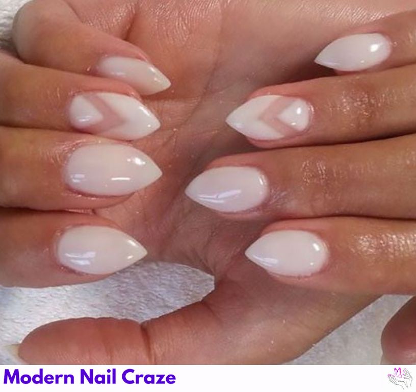Crisp white short stiletto nails for classy, versatile and clean look.