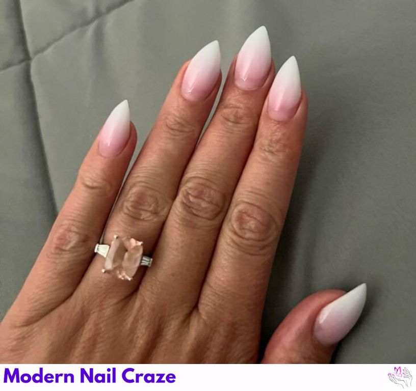 Pink-to-white ombre short stilettos perfect for brides and spring events.