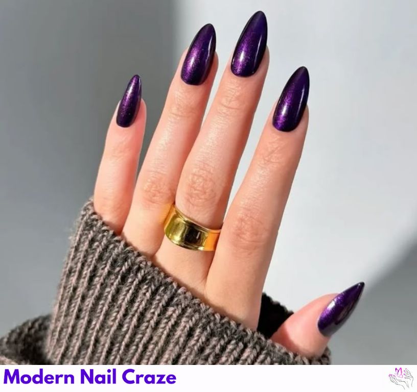 Almond nails with lavender purple velvet finish