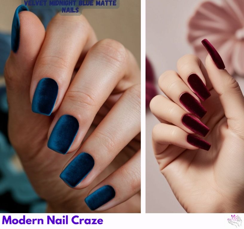 velvet nails with magnetic shimmer on stiletto shape