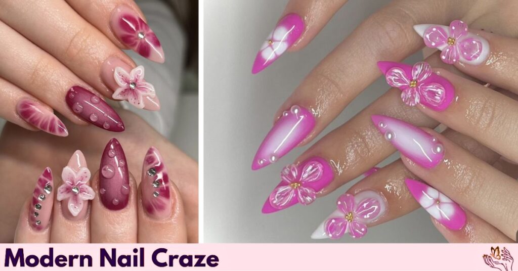 Floral Aura Fourth of July Nail