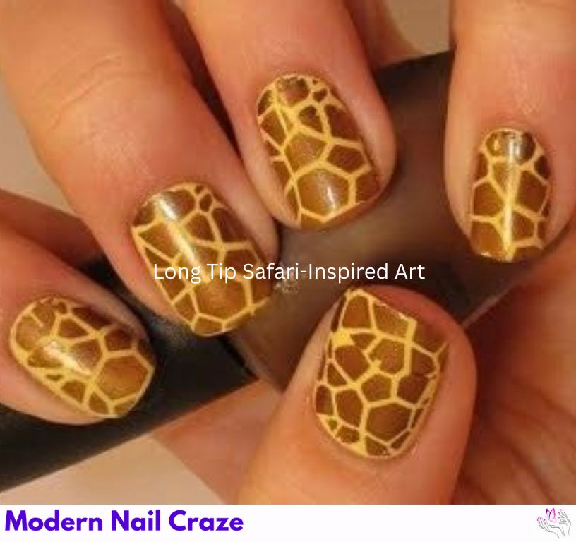 Abstract giraffe nail print in brown and ochre.