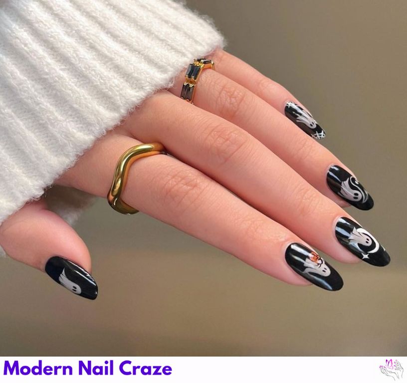 Chrome ghost nail look with silver star accents