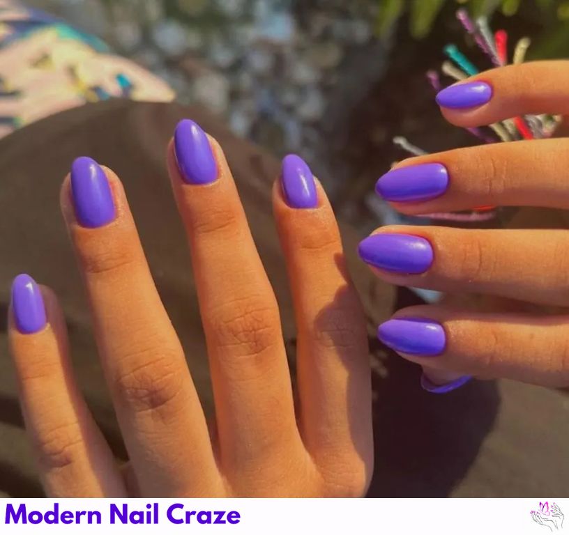 Electric Purple nail design showing the style, color, and seasonal trend for visual inspiration.