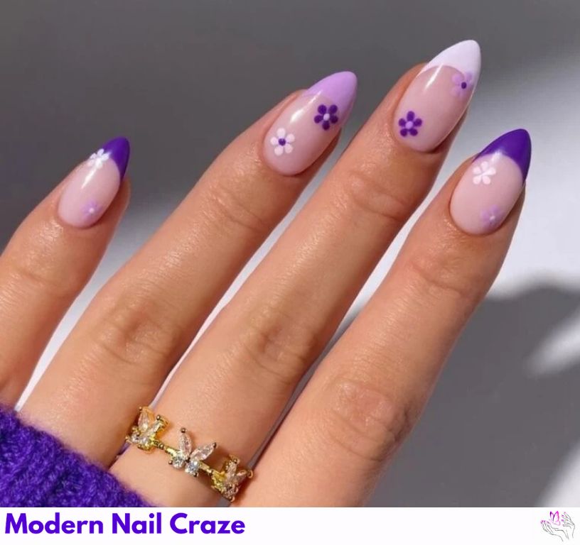 Floral Frenchies nail design showing the style, color, and seasonal trend for visual inspiration.