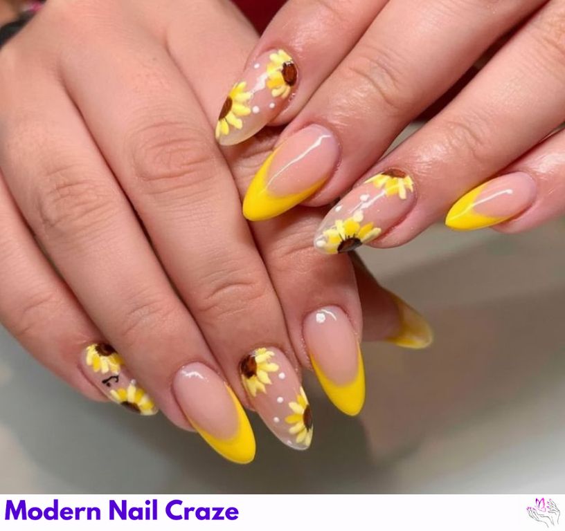 French Tips with Sunflower Accents