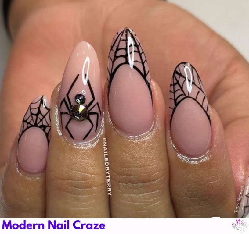 Ghost nail art paired with black spiderweb patterns